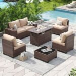 7 Pcs Outdoor Patio Furniture Sets with with 44'' Fire Table, Widen Armrests Wicker Outdoor Sectional for Backyard (Waterproof Cover Include)
