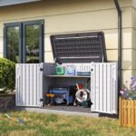 Outdoor Storage Cabinet 35 Cu.Ft Resin Waterproof Horizontal Storage Shed for Garbage Bin, Generator, and Lawn Mower (White)