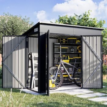 Metal Outdoor Storage Shed - Heavy Duty Tool & Bike Shelter with Sloping Roof