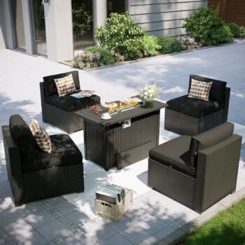 Patio Furniture Set, 7 Piece Outdoor Sectional Sofas with Waterprool Cover, Wicker Rattan Outdoor Furniture Patio Conversation Set for Backyard, Garden Peacock Blue