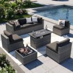 Patio Furniture Set 7-Piece with Umbrella / Fire Pit
