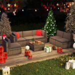 7 Pieces Wicker Patio Sofa Sets with Washable Cushions & Glass Coffee Table, Grey