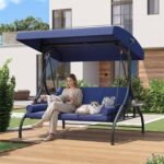 Outdoor Porch Swing with Stand and Canopy