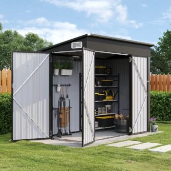 8' x 4' Metal Storage Shed with Triple Doors, Lockable Lean-to Design & Vents, Black